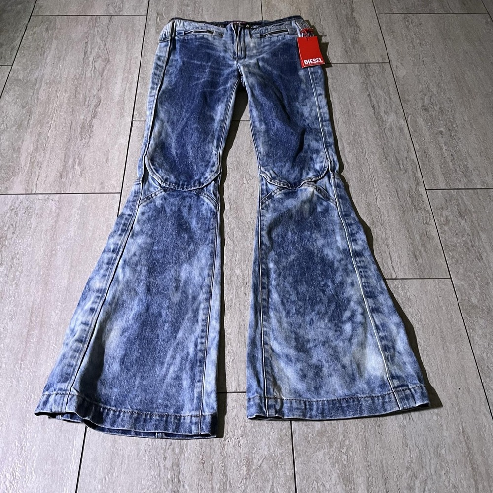 Diesel D-Gen-F-Fse Flare Jeans Womens 24 Blue Acid Wash Zip Pockets 24x32 NEW